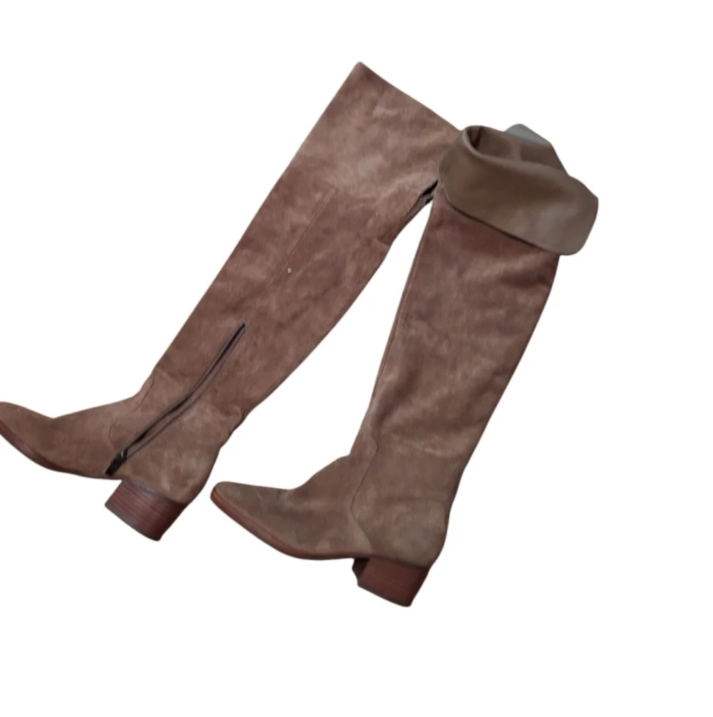 Via Spiga Over The Knee Suede Leather Riding Boots Ladies 6 Beige Swiftie Celeb